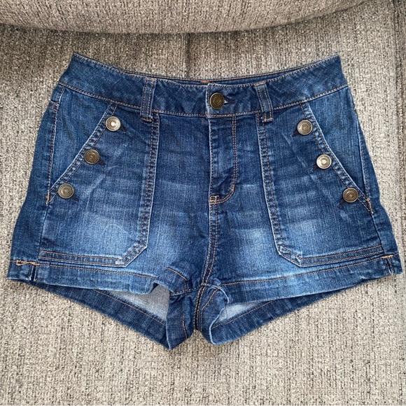 SO Dark Wash Denim Shorts With Button Details - Picture 1 of 6